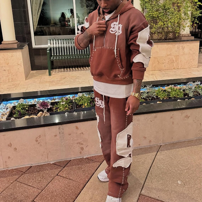 Custom Applique Reverse Embroidery Patch Logo Streetwear Pullover Vintage Half Zipper Acid Wash Distressed Tracksuits for Men