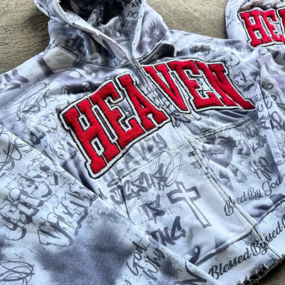 Custom Logo Zip Up Hoodie Tracksuit Acid Washed