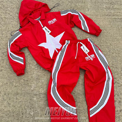 Custom Techwear Windbreaker Tracksuit Nylon Stripe Ribbed Detachable Hoodie And Sweatpants Set