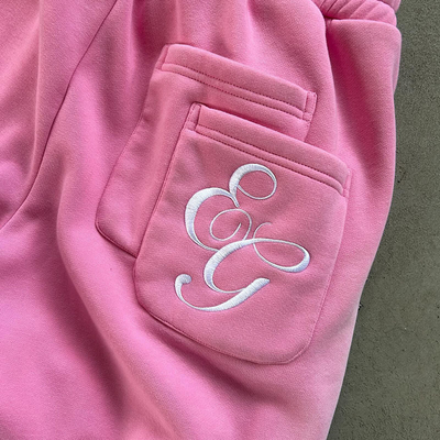 Custom Pink Diamond Hoodie Set Rhinestone Acid Wash Vintage Embroidered Hoodies Sweat Pant Sweat Suits Hoodie And Sweatpants Set
