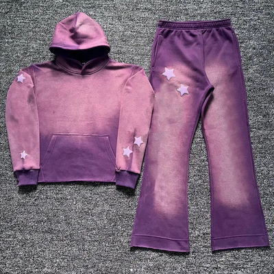 Sweat Suit Supplier Wholesale Men Oversized Brown Sweatsuit Puff Printing Hoodie Custom Logo Heavy Weight Tech Fleece Tracksuit