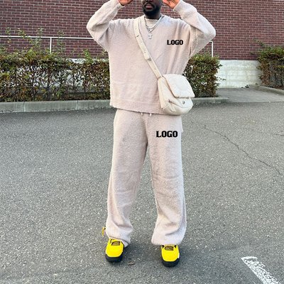 Clothing Manufacturers Jogger Set Winter Mohair Warm Sweatshirt and Baggy Stacked Sweatpants Set Tracksuits for Men Custom Logo