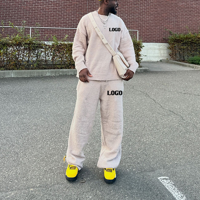 Clothing Manufacturers Jogger Set Winter Mohair Warm Sweatshirt and Baggy Stacked Sweatpants Set Tracksuits for Men Custom Logo
