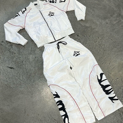 kopen Volledige lengte gesneden zip tracksuit gestapeld flare baggy sweatpants 2 stukken tracksuits online vervaardiging
