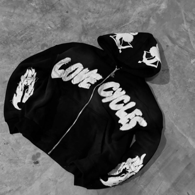 Custom Sweatsuit Two Piece Tracksuit Applique Distressed Embroidery Tracksuit Zip up Hoodie and Double Layer Sweatpants Sets Men