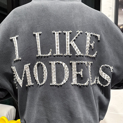 Custom Sweat Suit Rhinestone Tracksuit Zip up Hoodies Streetwear Baggy Stacked Flared Sweatpants Hoodie and Sweatpants Set Men