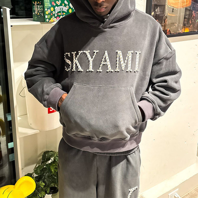 Custom Sweat Suit Rhinestone Tracksuit Zip up Hoodies Streetwear Baggy Stacked Flared Sweatpants Hoodie and Sweatpants Set Men