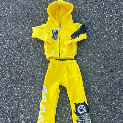 Custom Manufacturers Vintage Heavyweight Acid Wash Tracksuits Zip up Cropped Hoodie Track Pant Hoodies and Sweatpants Set