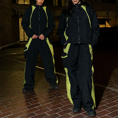 Wind Resistance  Zip Up Jacket Jogger Set Mens Nylon Tracksuit Set For Spring Season