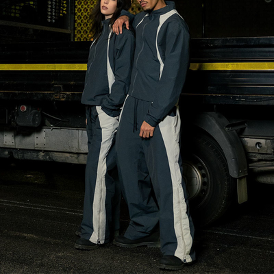 Wind Resistance  Zip Up Jacket Jogger Set Mens Nylon Tracksuit Set For Spring Season