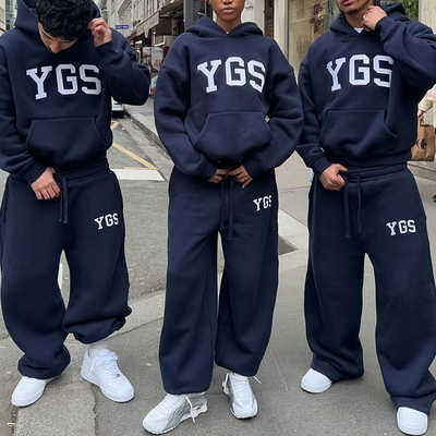 Custom Causal Sweat Suit Embroidery Logo Oversized Pullover Loose Hoodies Sweatpants Jogger Streetwear Hoodie and Sweatpants Set