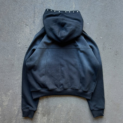 Custom Tracksuits Distressed Zip up Rhinestone Acid Wash Hoodie Jogger Set Vintage Sweat Suit Unisex Streetwear Sweatpants Set