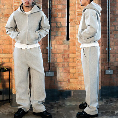 kaufen Custom Logo Sweatsuit Unisex Leere Aktivkleidung Zip-up Hoodie Jogging-Anzüge Aufgeblasene Sweatpants und Hoodie-Set Tracksuits für Männer Online-Herstellung
