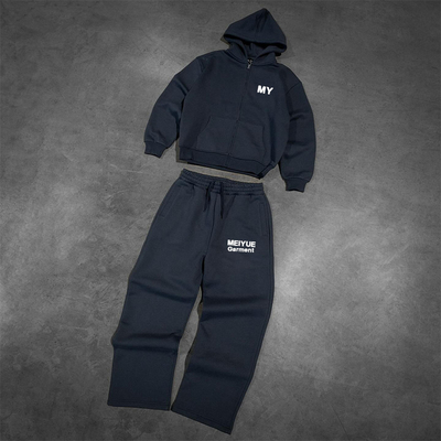 Custom Tracksuit Denim Zipper Hoodie Heavyweight Acid Wash Vintage Track Suits Jean Sweatpants and Jacket Set for Men