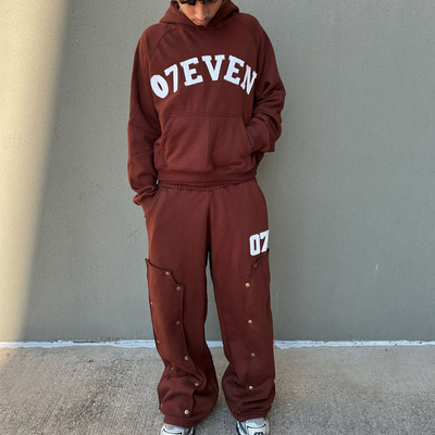 OEM Custom Tracksuits Screen Printing Zipper Hoodie Straight Baggy Stacked Flared Sweatpants Track Pant And Hoodie Set