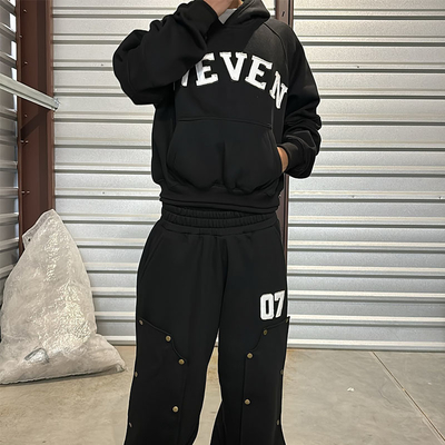 OEM Custom Tracksuits Screen Printing Zipper Hoodie Straight Baggy Stacked Flared Sweatpants Track Pant And Hoodie Set