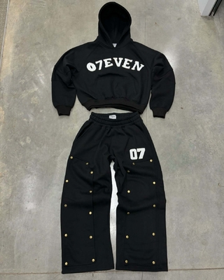 OEM Custom Tracksuits Screen Printing Zipper Hoodie Straight Baggy Stacked Flared Sweatpants Track Pant And Hoodie Set