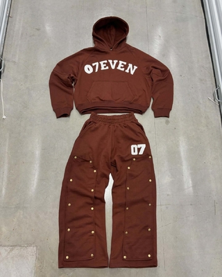 OEM Custom Tracksuits Screen Printing Zipper Hoodie Straight Baggy Stacked Flared Sweatpants Track Pant And Hoodie Set