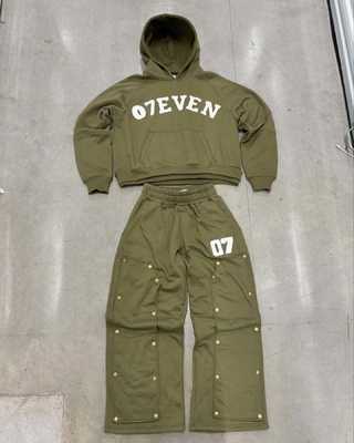 OEM Custom Tracksuits Screen Printing Zipper Hoodie Straight Baggy Stacked Flared Sweatpants Track Pant And Hoodie Set