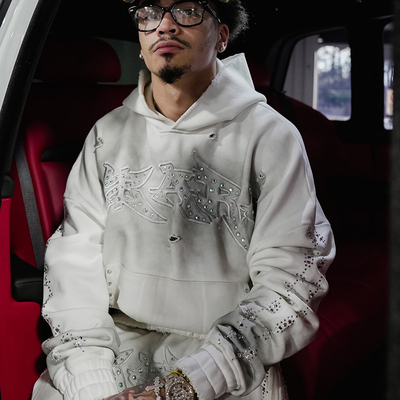 Rhinestone Embroidered Patch Distress Sweat Suit Acid Wash Vintage logo Baggy Tracksuit Manufacturer Custom