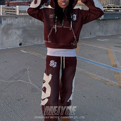 Custom Reverse Embroidery Logo Streetwear Pullover Vintage Half Zipper Acid Wash Sweatsuit Jogging Distressed Tracksuits for Men