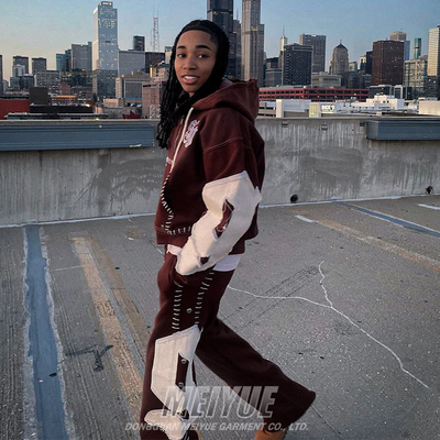 Custom Reverse Embroidery Logo Streetwear Pullover Vintage Half Zipper Acid Wash Sweatsuit Jogging Distressed Tracksuits for Men