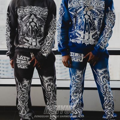 Custom Digital Print Dtg Logo Vintage Bold Acid Wash Hoodie Baggy Cotton Flare Sweat Pants Tracksuits Sweatpants and Hoodie Set