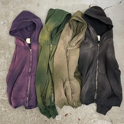 100% Cotton Vintage French Terry Hoodie Customize Distressed Mens Acid Wash Hoodie