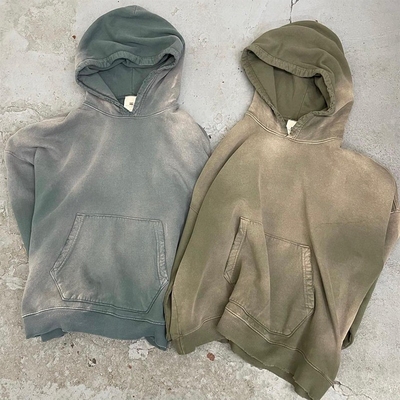 100% Cotton Vintage French Terry Hoodie Customize Distressed Mens Acid Wash Hoodie