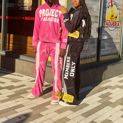 Manufacturers Custom Rhinestone Joggers Embroidery Patch Acid Wash Vintage Zipper Hoodies Unisex Baggy Sweatpants and Hoodie Set