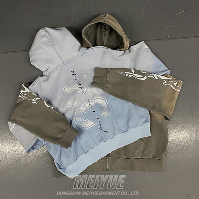 Custom Grams Vintage Distressed Gray Hoodie Heavyweight OEM ODM  Service