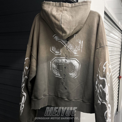 Custom Grams Vintage Distressed Gray Hoodie Heavyweight OEM ODM  Service