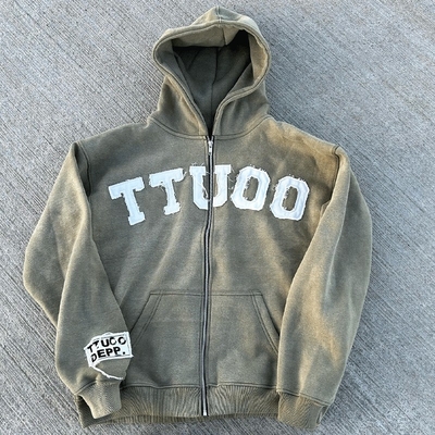 Fashionable Stylish Acid Wash Hoodie Vintage Zip Up Hoodies Custom Logo