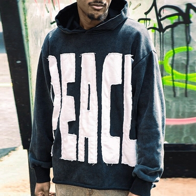 Custom 3D Embossing Logo Oversized Acid Wash Hoodie Embroidered Pullover Hoodies