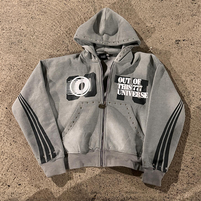 Tracksuits Men Zipper Rhinestone Acid Wash Vintage Hoodie Stripe Design Track Sweatpants and Hoodie Set Custom Screen Print Logo
