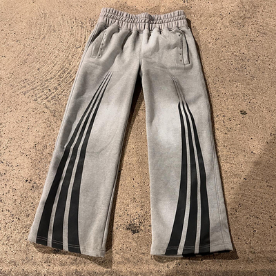 Tracksuits Men Zipper Rhinestone Acid Wash Vintage Hoodie Stripe Design Track Sweatpants and Hoodie Set Custom Screen Print Logo