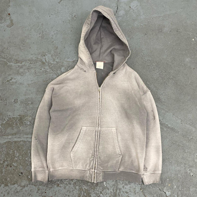 No String Plain Fleece Hoodie Blank Zip Up Vintage Acid Wash Sweatshirt Anti Shrink