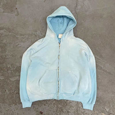 No String Plain Fleece Hoodie Blank Zip Up Vintage Acid Wash Sweatshirt Anti Shrink