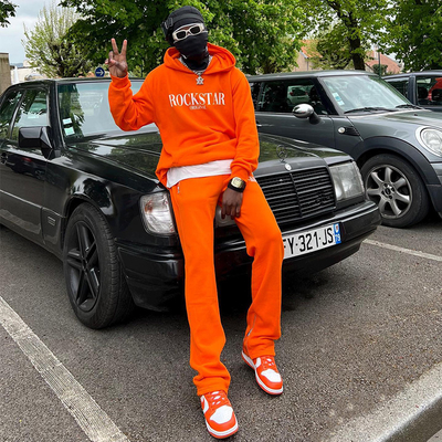 acheter Costume de sport sur mesure Flare Sac à sacs surpiqué Pantalon de sueur Sweatsuit pullover laine surdimensionné vêtements de rue Hoodie et pantalon de survêtement ensemble fabrication en ligne