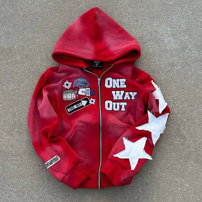 Anti Shrink Streetwear Acid Wash Distressed Hoodie Vintage Zip Up Hoodie Breathable