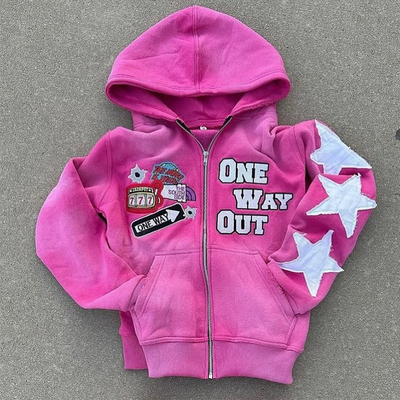 Anti Shrink Streetwear Acid Wash Distressed Hoodie Vintage Zip Up Hoodie Breathable