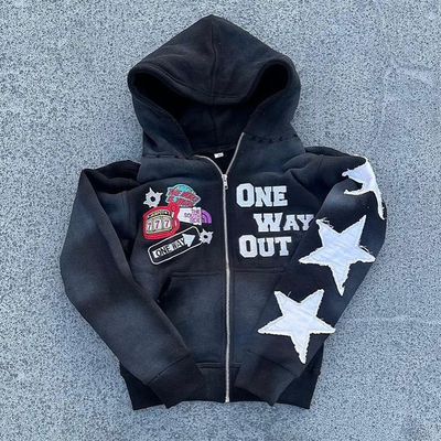 Anti Shrink Streetwear Acid Wash Distressed Hoodie Vintage Zip Up Hoodie Breathable