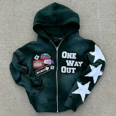 Anti Shrink Streetwear Acid Wash Distressed Hoodie Vintage Zip Up Hoodie Breathable