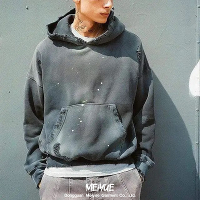 Windproof Mens Streetwear Hoodies Vintage Plain Hoodies  100% Cotton 480 Grams