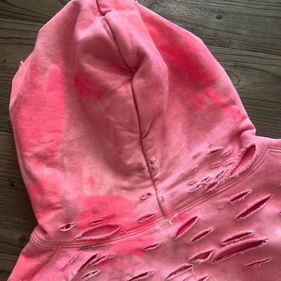 Blank Pink Acid Wash Hoodie Distressed Ripped Zip Up Streetwear Vintage Sun Faded Hoodie