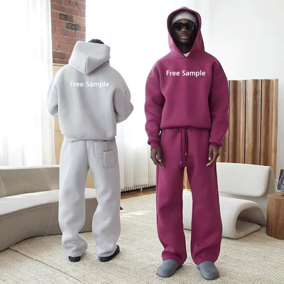 Custom Activewear 100 Heavyweight Cotton Printed logo Pullover Hoodie Sweat Suit Stacked Sweatpants Tracksuits for Men