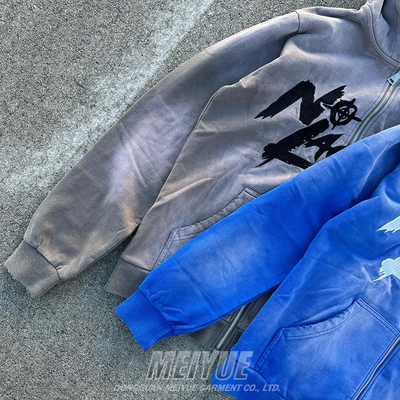 Customized Vintage Distressed Acid Washed Hoodies Embroidery Logo Sun Faded Hoodies