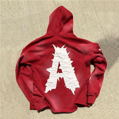 kopen Cut Edge Vintage Oversized Cropped Hoodie Custom Applique Geborduurde Patches Logo online vervaardiging