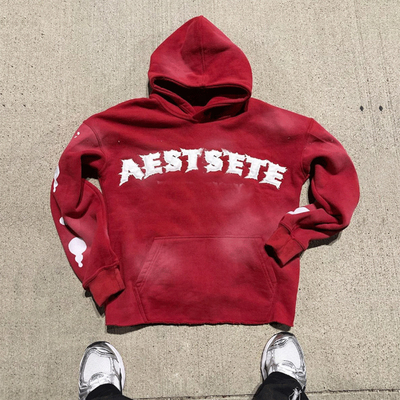 Cut Edge Vintage Oversized Cropped Hoodie Custom Applique Embroidered Patches Logo