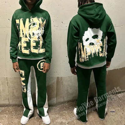 kaufen Straßenbekleidung mit Hoodie für Männer Vintage ohne String Pullover Schnitt und Nähen Hoodies Flared Sweatpants und Hoodie Set Online-Herstellung